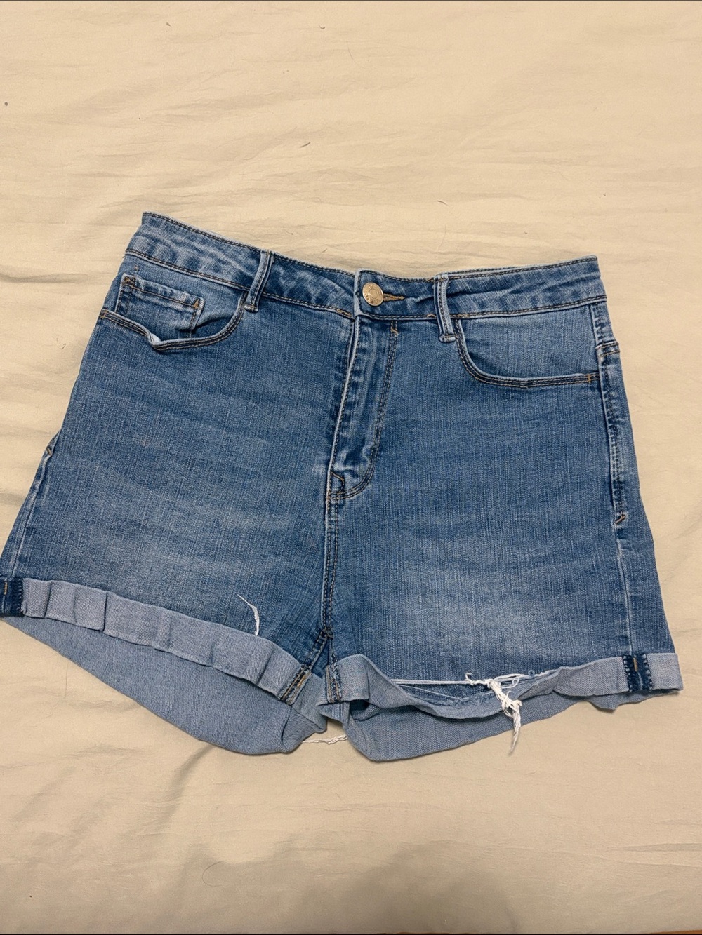 stradivarius Super High Waist Denim Cuffed Women's Shorts